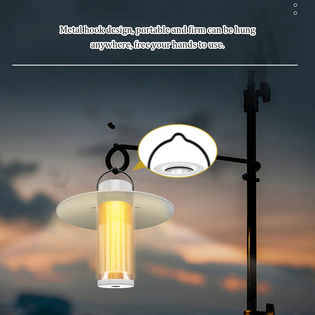 

Camping Light with Lodestone Type-C Rechargeable Lantern Metal Hook LED Removable Cover Tent Floodlight Hanging Pendent