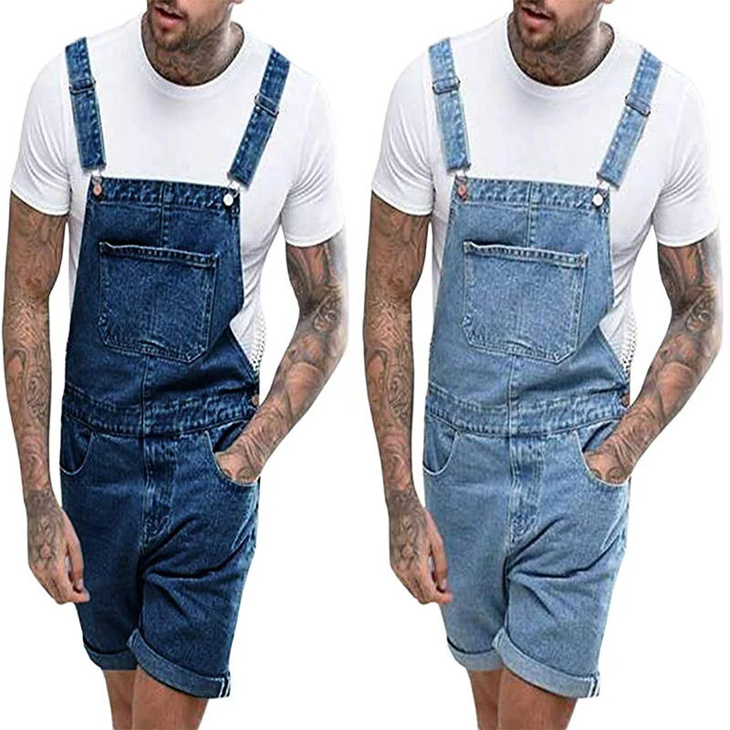 

summerJumpsuits men Solid color Casual Denim shorts Streetwear Jeans Overalls men Brand Denim Jumpsuit shorts man