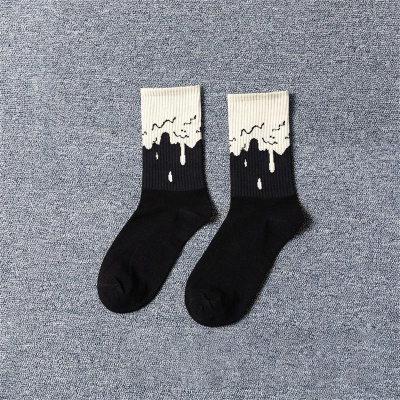 Solid Colors Needles Knitting Striped Cotton Socks Women yellow blue black Japanese Loose Socks High School Girls Harajuku Socks