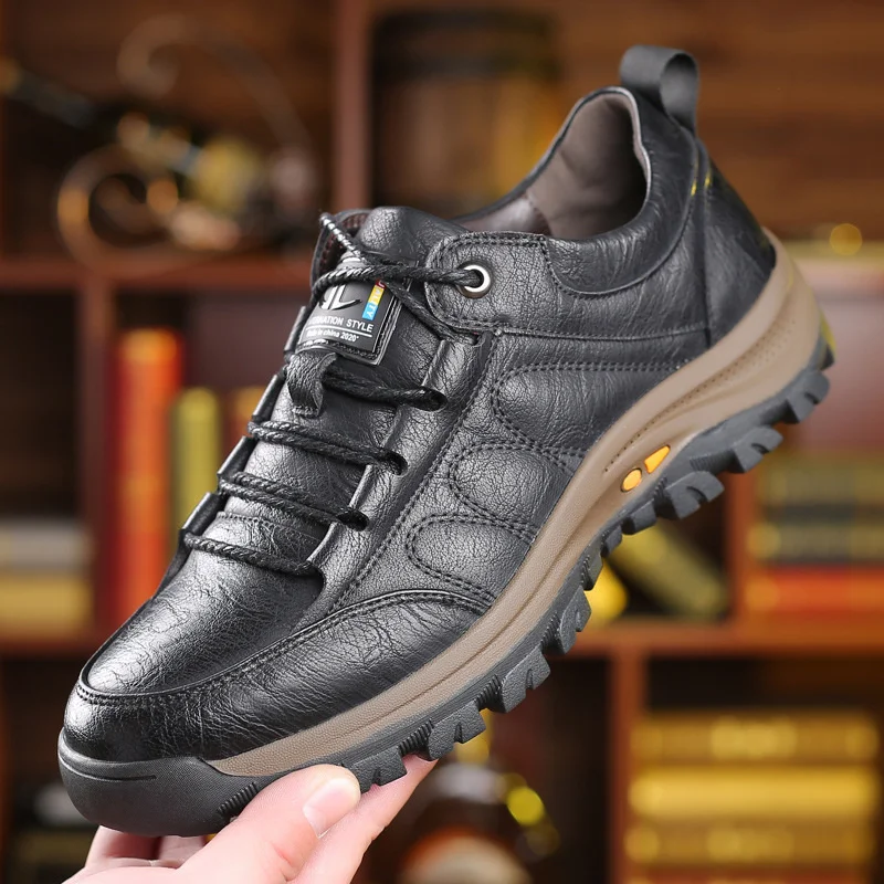 

Men Sneakers Lace Up Non-slip Leather Mens Men's Hiking Footwear Outdoor Climbing Casual Thickening Round Toe Sneaker 2023 Shoes