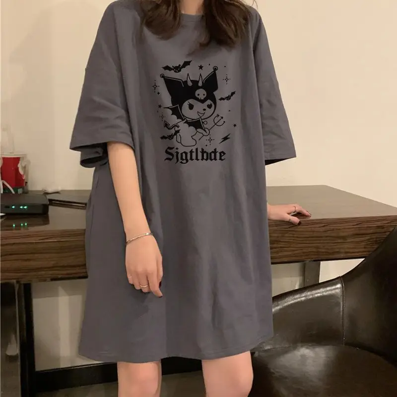 Cartoon Loose Style Plus Size Sanrio Kuromi T-Shirt Printed Nightgowns Fabrics Comfortable and Fashionable Women's Loungewear