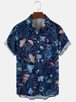 mens jellyfish ocean collar casual shirts