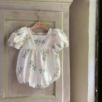 2022 summer new baby girl short sleeve bodysuit cute flower print infant girl clothes cotton girls princess floral jumpsuit