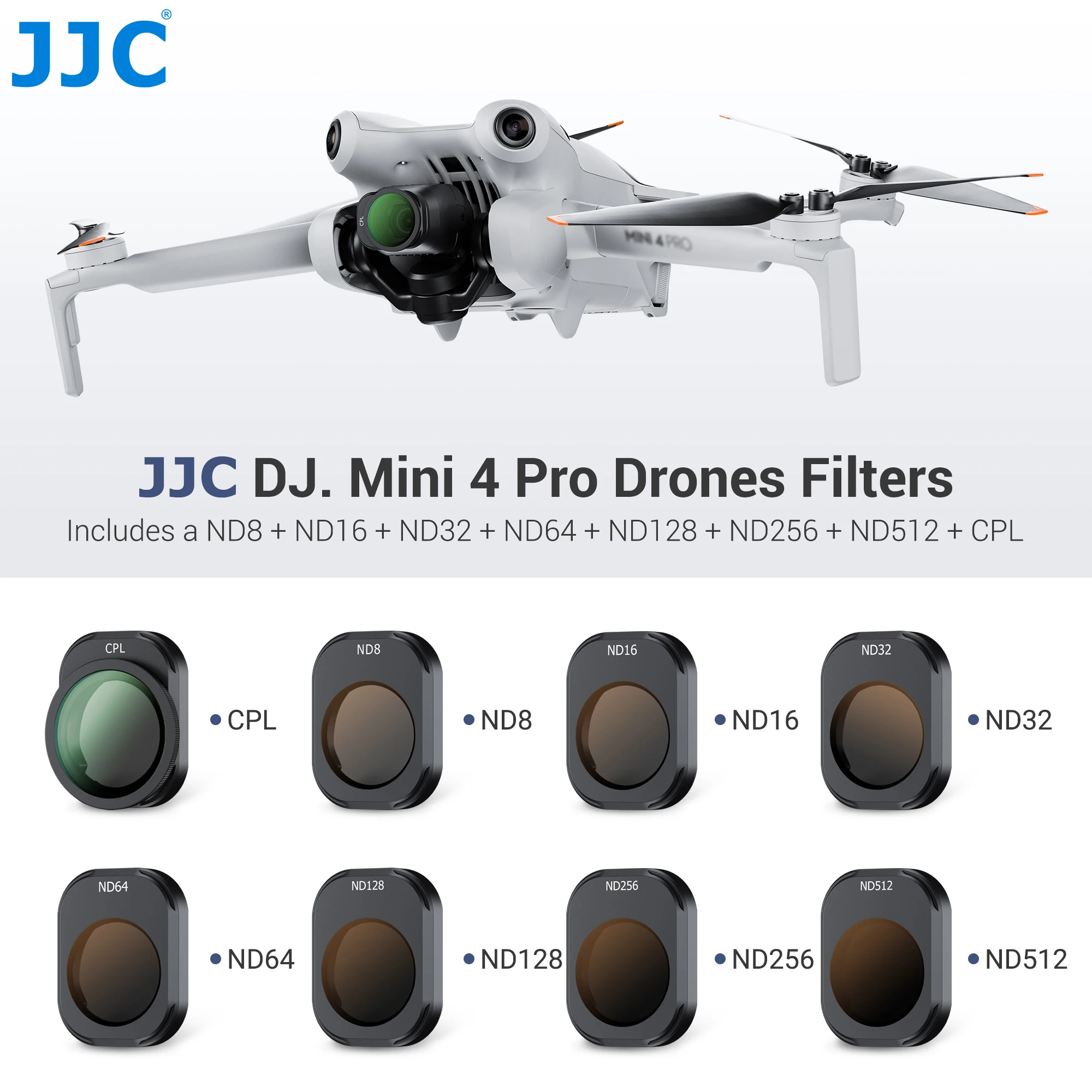 Набор фильтров JJC совместимы с DJI Mini 4 Pro Drone 6 8 Pack ND8 ND16 ND64 ND256 ND512 CPL Аксессуары для