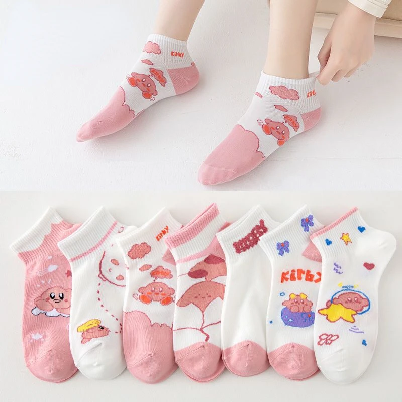 

Новые кавайные носки Kirby, дышащие поглощающие пот аниме милые Мультяшные хлопковые короткие носки, тонкие удобные женские носки, пять пар