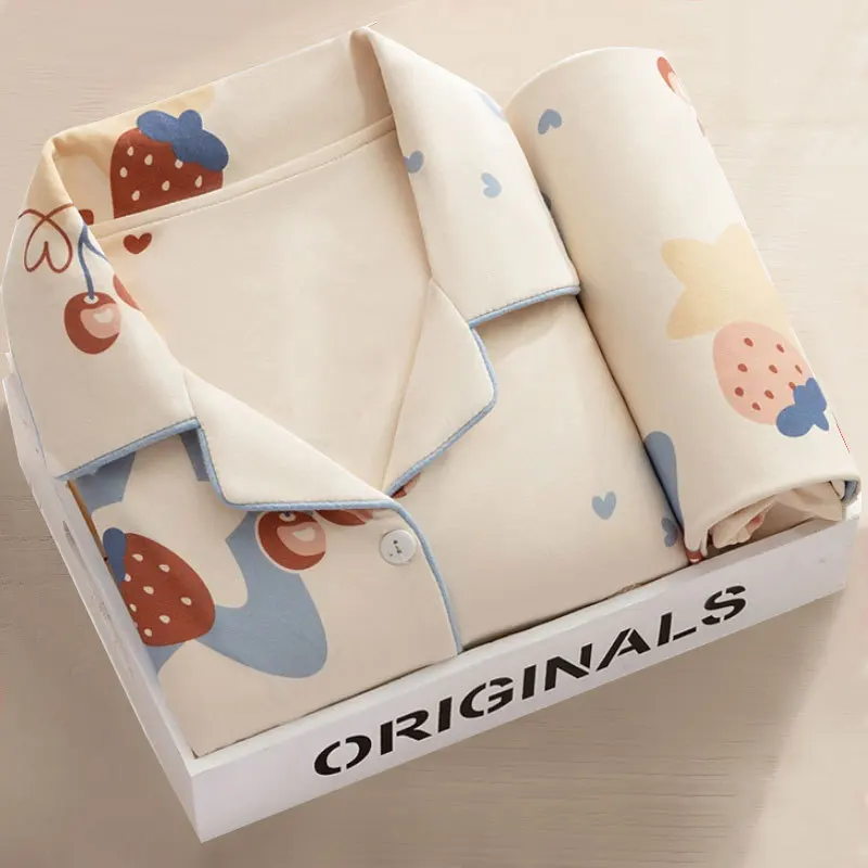 Spring and Autumn Hot Style Lapel Pajamas Women's Cardigan Long-sleeved Trousers Cartoon Home Service Ladies Suit