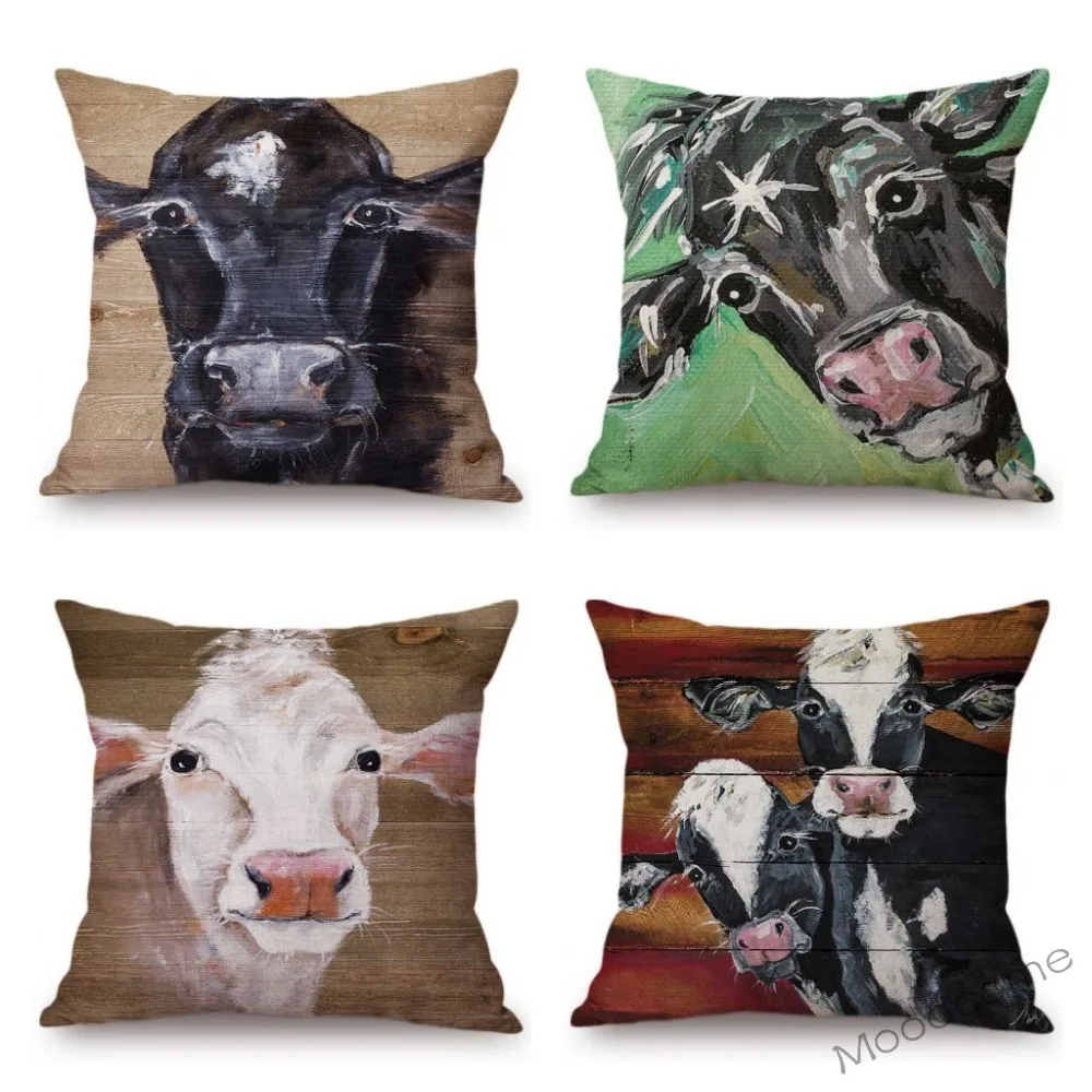 Масляная живопись животные ферма корова крупный рог Ослик диванная подушка