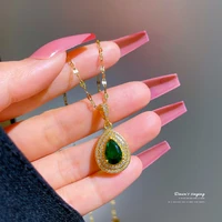 light luxury micro inlaid gold full diamond emerald necklace female new clavicle chain light luxury niche design jewelry gift