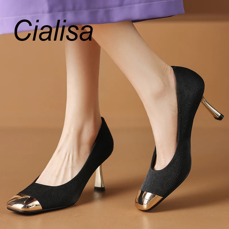 Cialisa Square Toe Women's Pumps New Arrival 2023 Spring Concise Patchwork Shoes High Heels Slip-On Party Dress Ladies Footwear