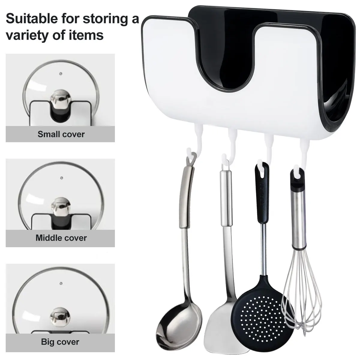 

Pot Lid Holder U-Shaped Punch-Free Wall Pot Lid Organizer with 4 Hooks High Large Capacity Pot Lid Hangers