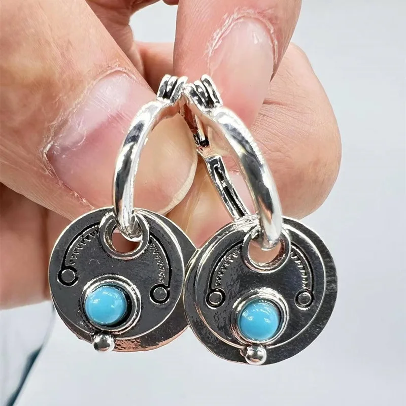 

Bohemia Dainty 925 Silver Needle Circles Earrings New Trendy Women's Earrings Green Stone Hoop Drop Earrings for Women