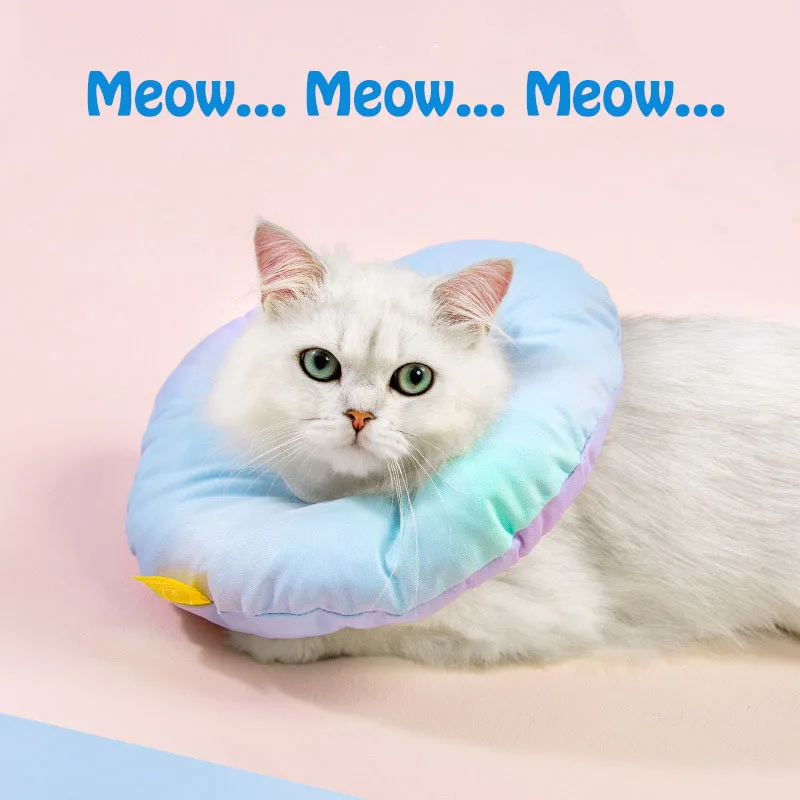 

Rainbow Gradient Cat Cone Collar Soft Ring Waterproof Headgear Pet Sterilization Cat and Dog Neck Cones To Stop Licking