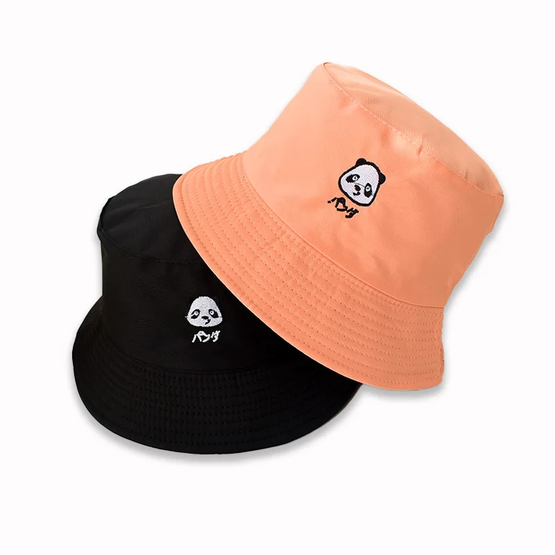 

New Fashion Bob Bucket Hat Animal Panda Pig Embroidered Double-sided Fisherman Cap Women Men Outdoor Summer Sunscreen Sun Hats