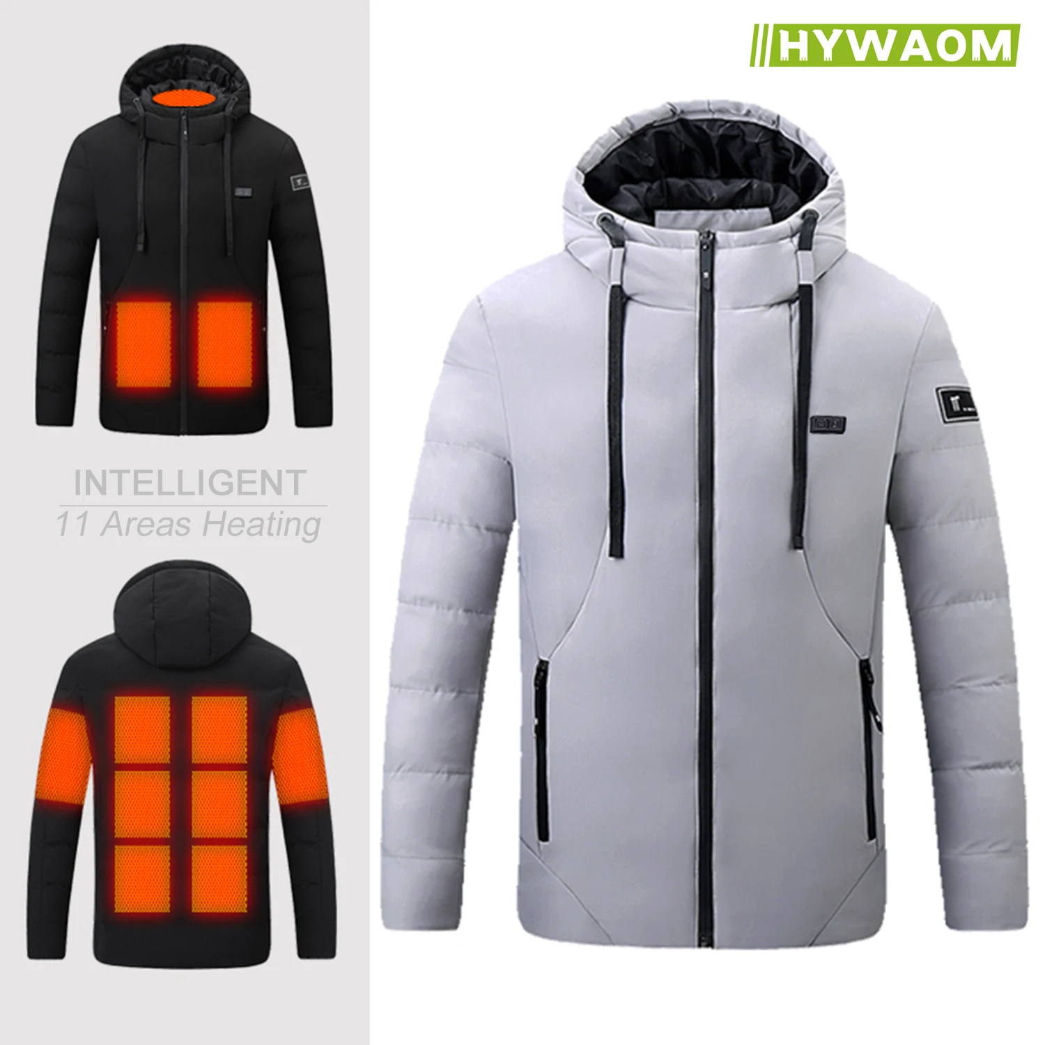 HYWAOM 11 Areas Heated Jacket Men Women USB Winter Outdoow Electri Heating Jackets Thermal Coat Clothing Heatable Cotton Jacket