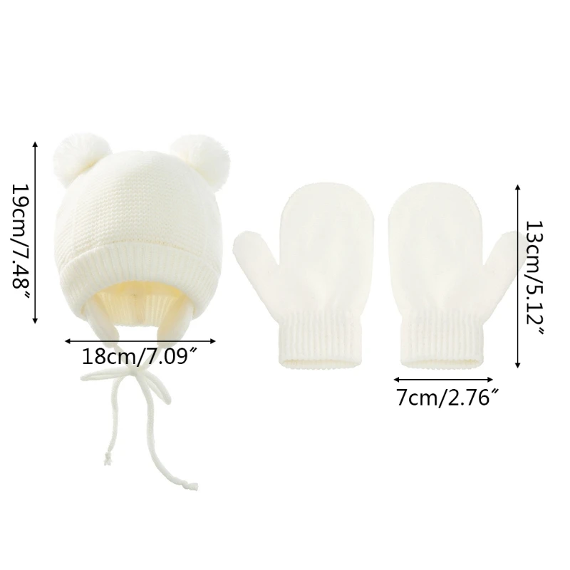 Winter Warm Baby Solid Color Ear Flap Hat Gloves Set Cute Ears Beanies Cap Mitten Kit for Toddler Girls Boys Knitted Hemming Hat images - 6