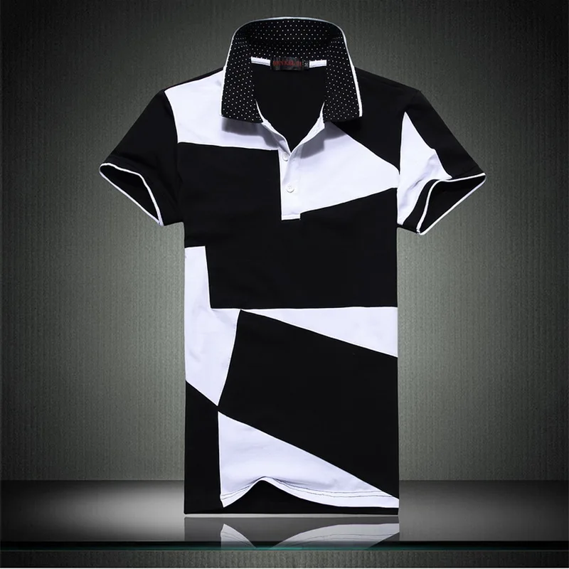 

95% Cotton Men'S Classic Patchwork Black White Polo Shirt Cotton Short Sleeve New Arrived 2023 Summer Plus OverSize 4XL 5XL