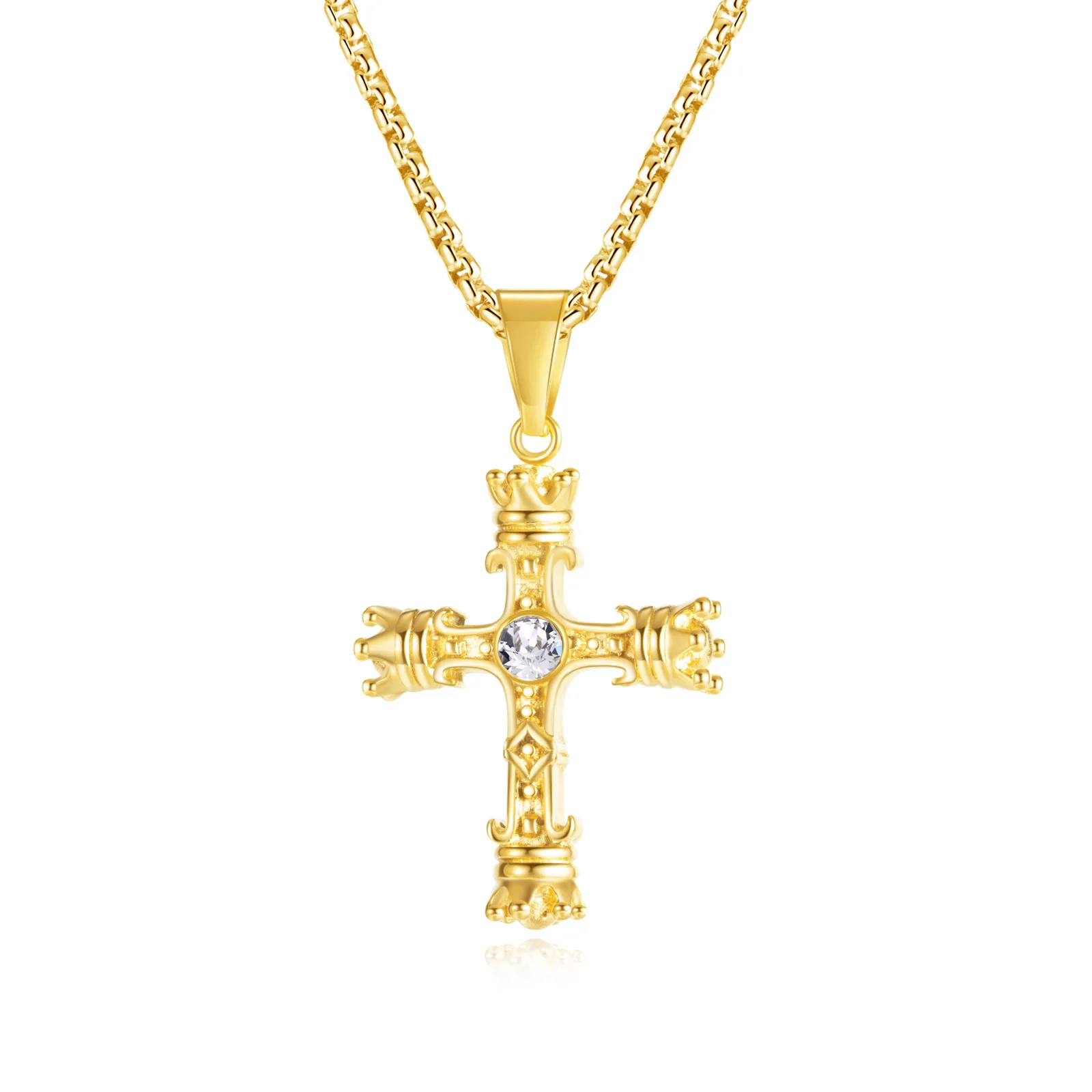 

Personality Fashion Stainless Steel Crown Pendant Trend Everything Cross Necklace Jesus Faith Treasure Token ExquisitE Advanced
