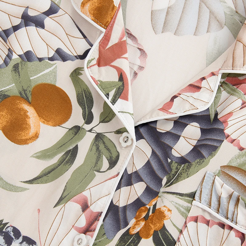 Plus Size Women's 100% Viscose Sleepwear Butterfly Print Short Pajama Set Contrast Piping Loose Pants Lougewear S-XXXL