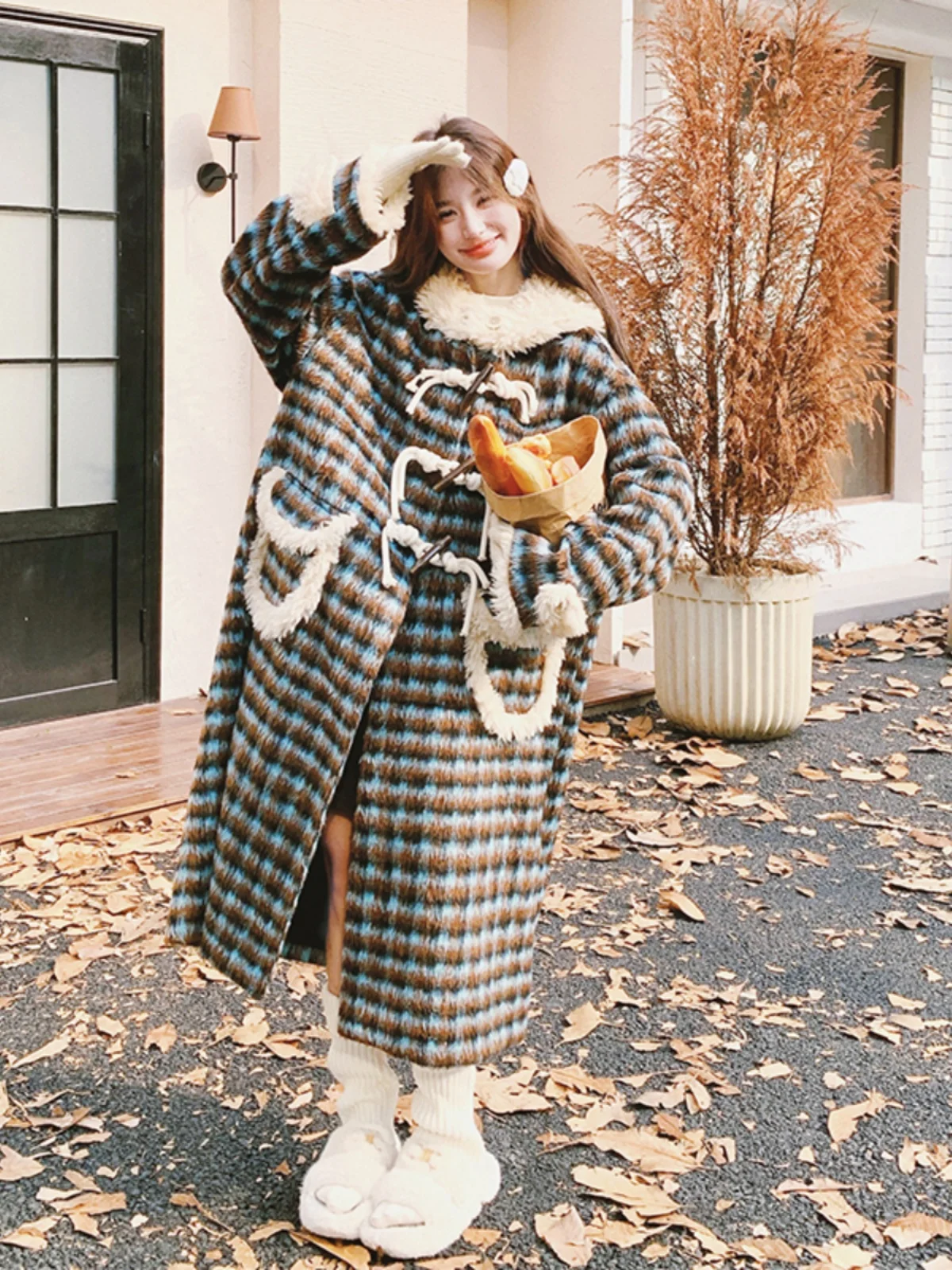 Женская шерстяная куртка в стиле пэчворк из овечьей шерсти средней длины осень и