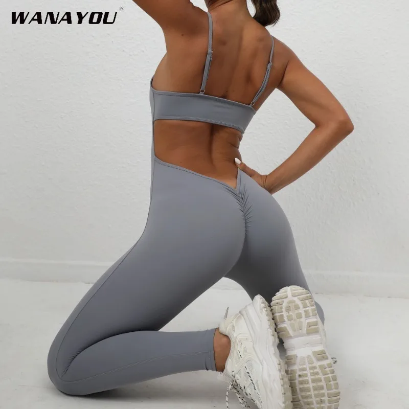 

Бесшовный комплект для йоги WANAYOU с открытой спиной, спортивная одежда, женские костюмы для фитнеса, тренировочная одежда с эффектом пуш-ап, женский комбинезон для йоги