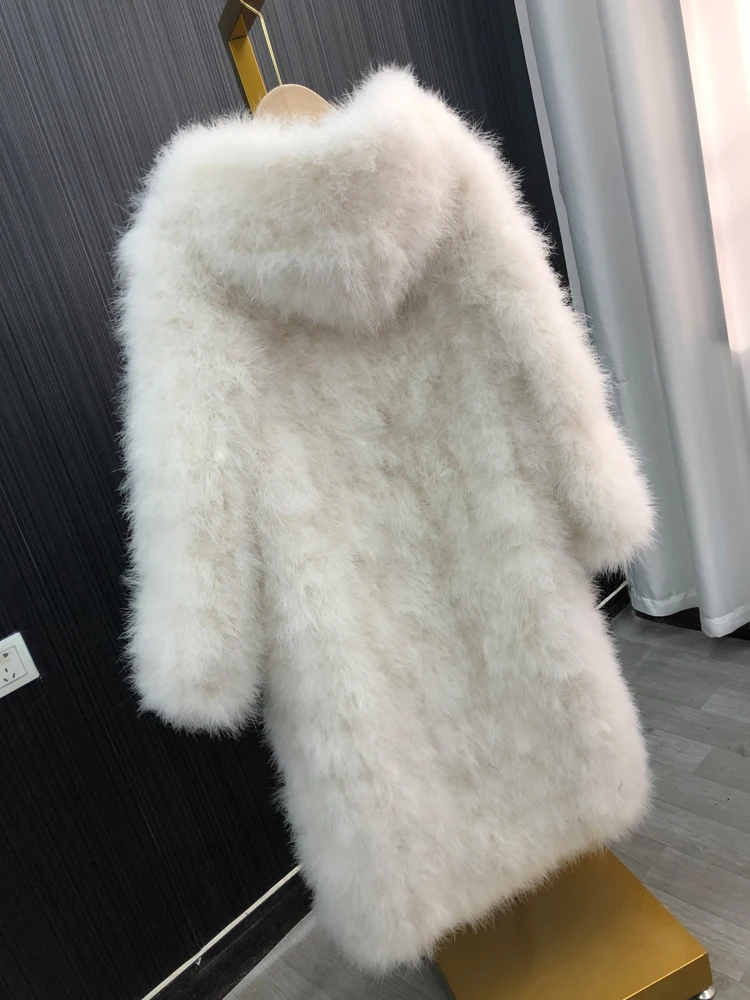 Length with cap Fluffy Feather marabou Jacket Winter Womens Clothing Outerwear Warm Coat Eveningwear Wife's gift Turkey feather