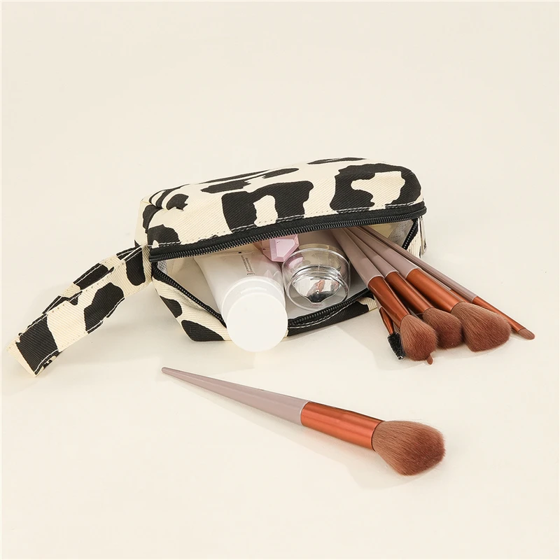 

Canvas Cosmetic Bag Portable Large Makeup Organizer Bags Leopard Pattern Printed Fashion Coin Purse Clutch Bag Stationery Bags