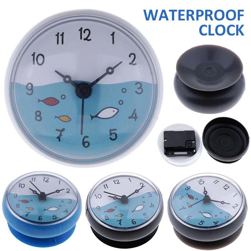 Bathroom Kitchen Silicone Mini Wall Clock Suction Cup Waterp