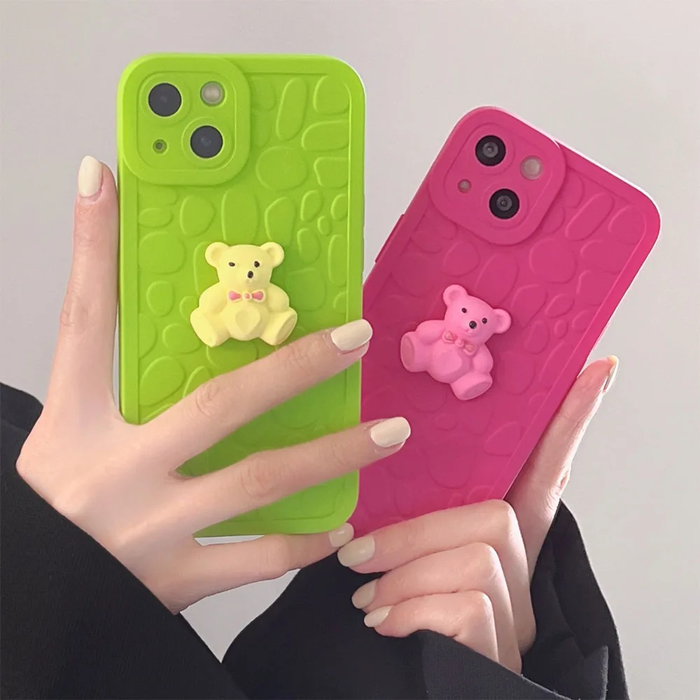 Модный флуоресцентный чехол для телефона с медведем из булыжника iPhone 13 11 X XR XS Max 12