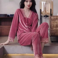 2022 spring new light luxury fashion clothing pajamas women suits comfortable casual fashion thin velvet homewear simple style