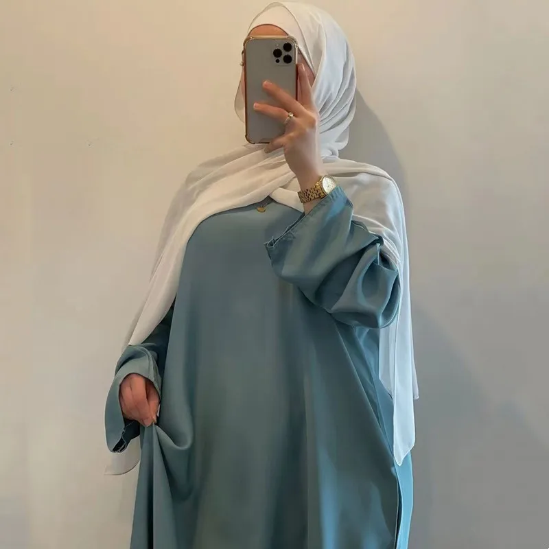 Satin Abaya Dubai Turkey Muslim Fashion Hijab Dress Plain Closed Belted Abayas for Women African Islam Modest Clothing Kaftan