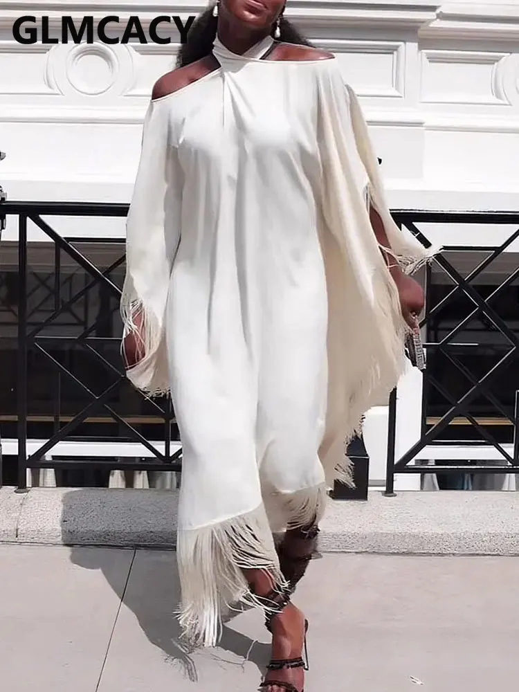 

Women Tassels Cape Sleeve Casual Loose Dress