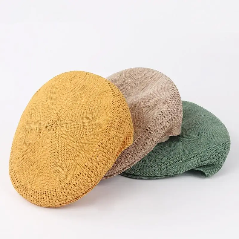 Popular 9 Colors Retro Summer Thin Black Reverse Painter Hat Trend Mesh Breathable Beret Caps for Women Girls Free Shipping