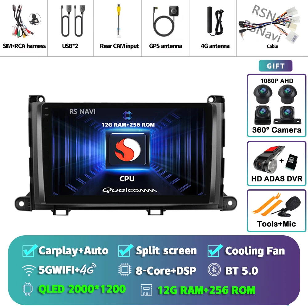 

Android 15 Carplay Auto 2K экран автомобильный радиоприемник мультимедийный видеоплеер для Toyota Sienna 3 XL30 2010-2014 2 din авторадио стерео