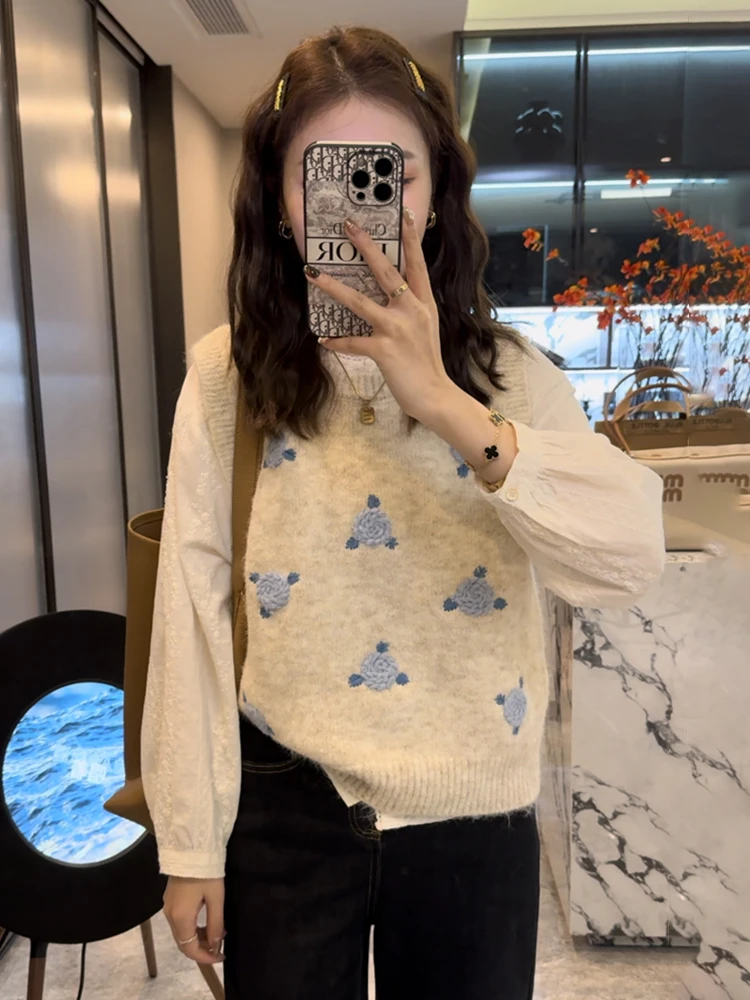 Французский темперамент изящный жаккардовый свитер без рукавов жилет для женщин