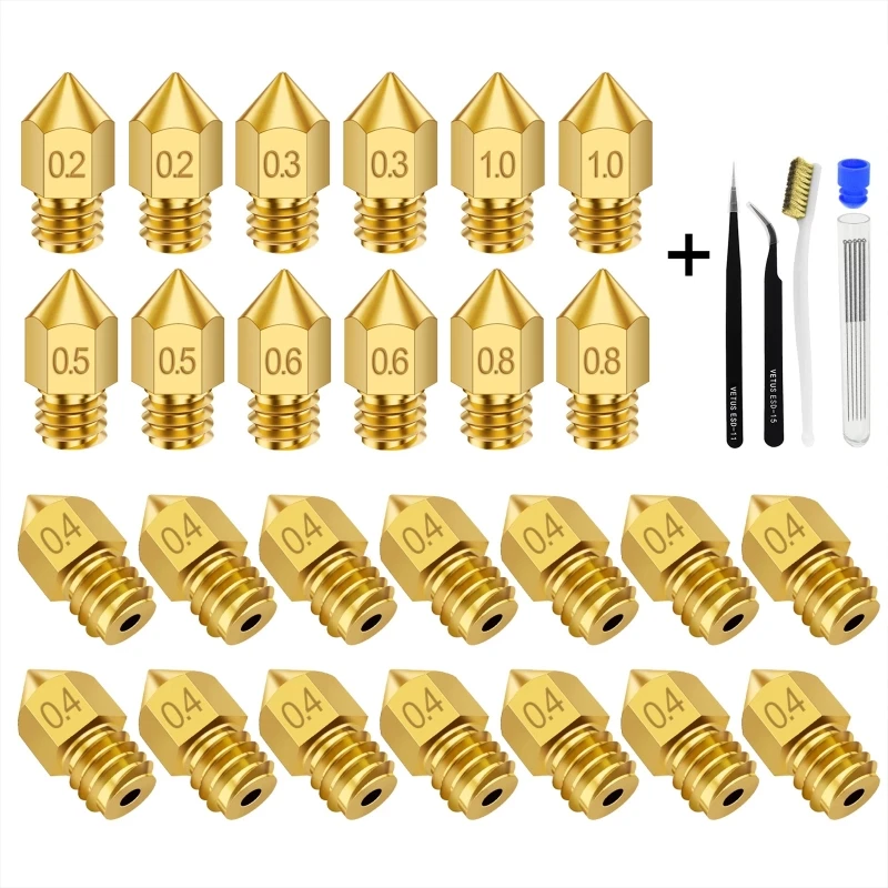 

Набор насадок для 3D-принтера R2LB, 26 шт., сопла MK8, закаленные сопла экструдера, совместимые с аксессуарами для 3D-принтера 1,75 мм