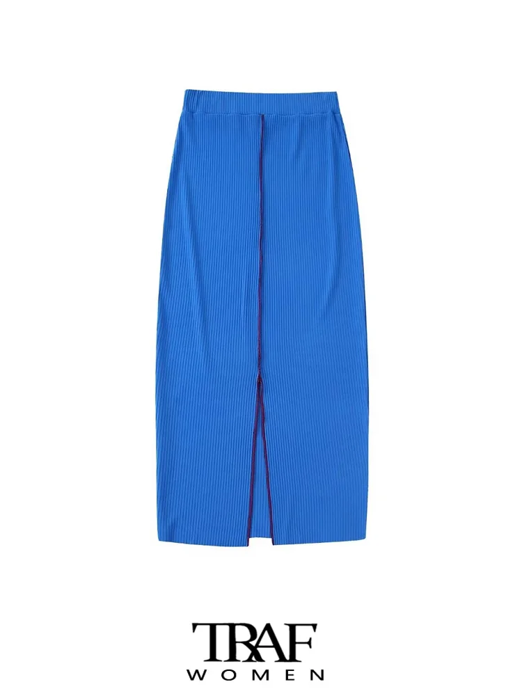 

Юбка-миди женская, трикотажная, с разрезом спереди, с завышенной талией, эластичная