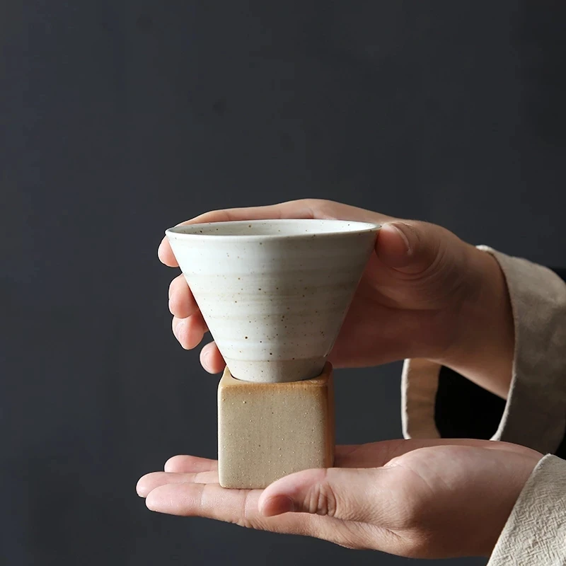 

Ceramic Coffee Mug with Base Creative Retro Rough Pottery Tea Cup Latte Espresso Porcelain Cup Coffee Cups Household 5oz