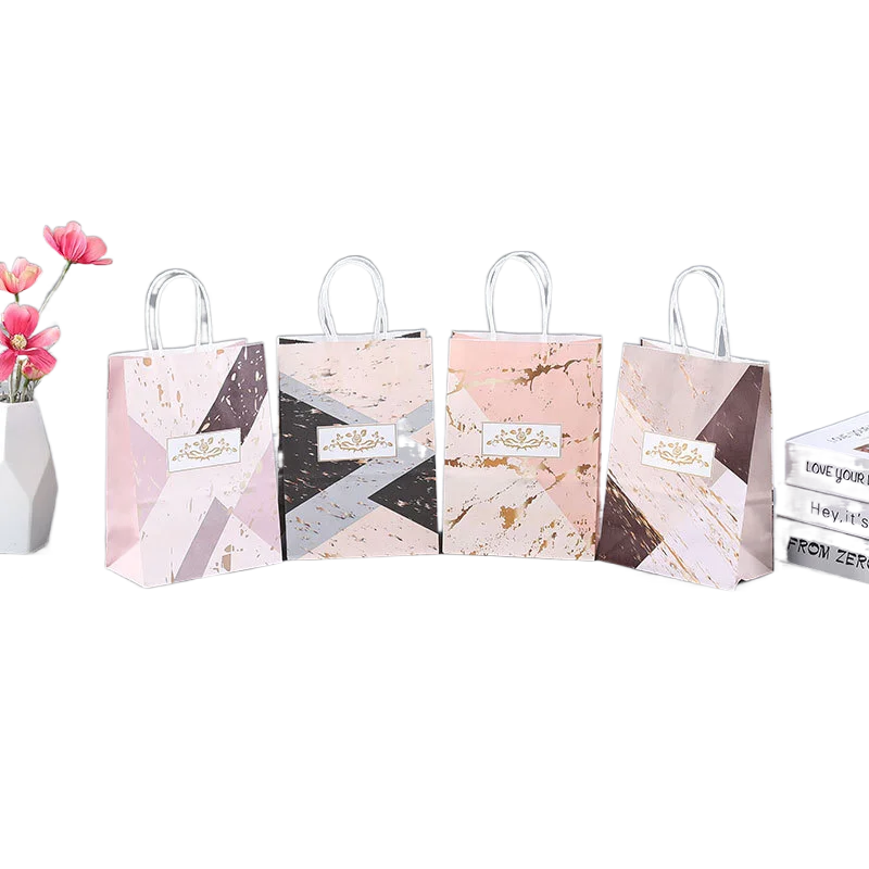 Mixed 4 Colors European Marbled Kraft Paper Bag Creative Birthday Valentine's Day Gift Bags Shopping Clothing Tote Wholesale