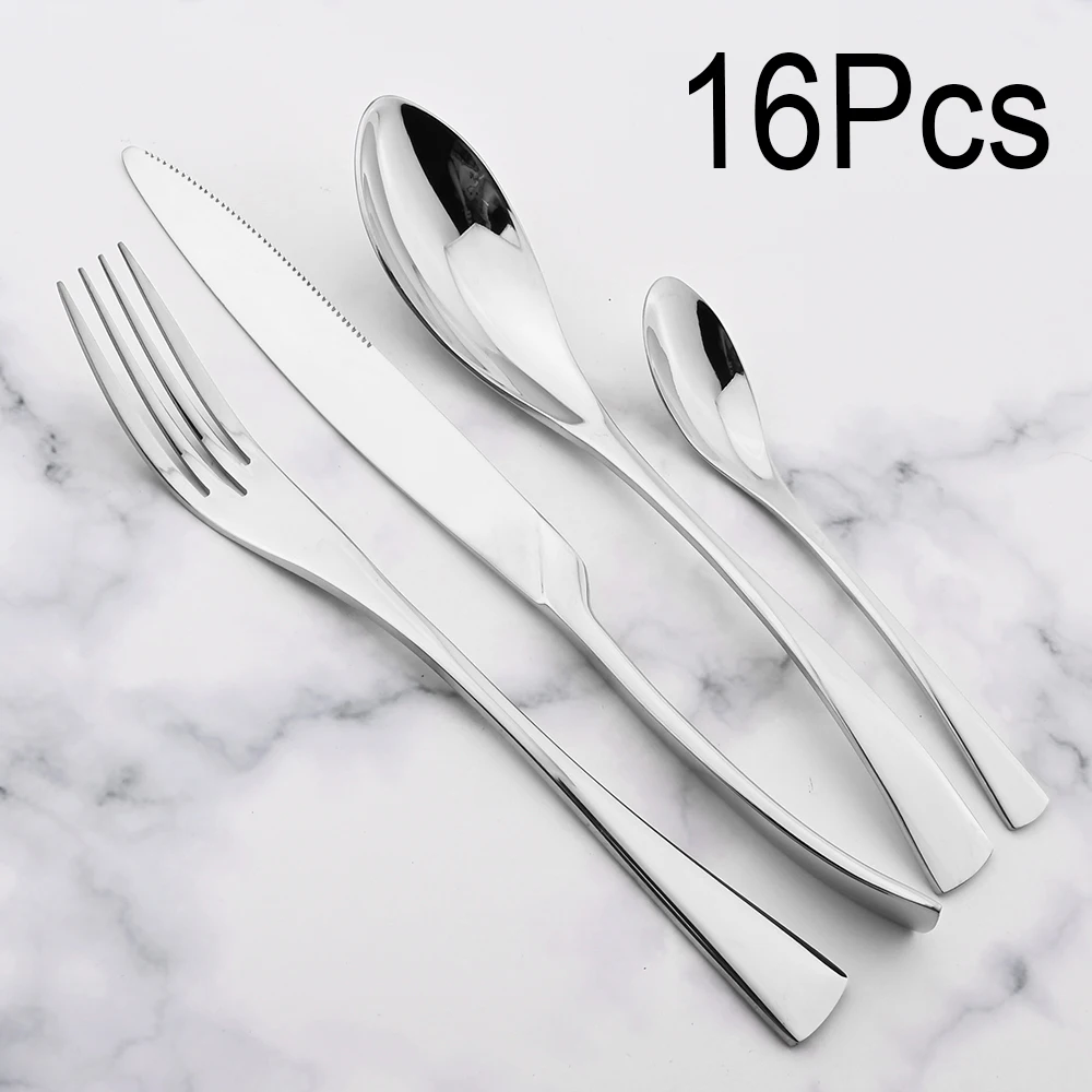 

16Pcs Silver 18/10 Stainless Steel Dinnerware Cutlery Set Kitchen Tableware Luxury Knife Fork Teaspoon Dinner Flatware Set