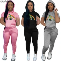 rstylish summer clothing womens two piece sets short sleeve hooded sweatshirt joggers pants fashion tracksuits casual outfits