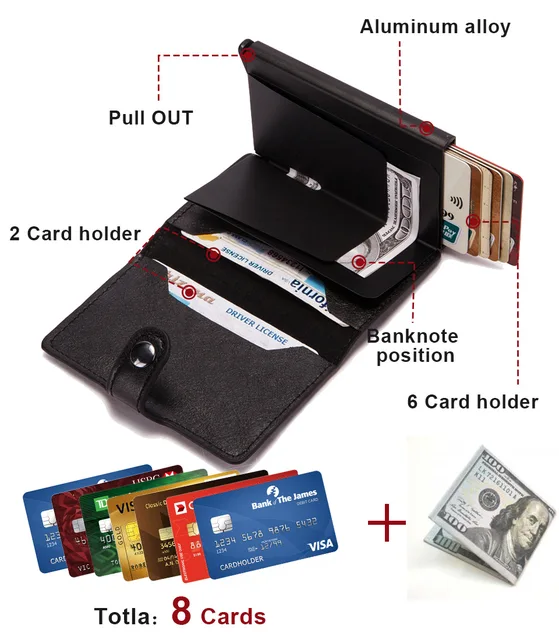 Vintage PU Leather Metal Wallets Card Holder for Men Women RFID Blocking Business Men Credit Card Holder Card Cover 4