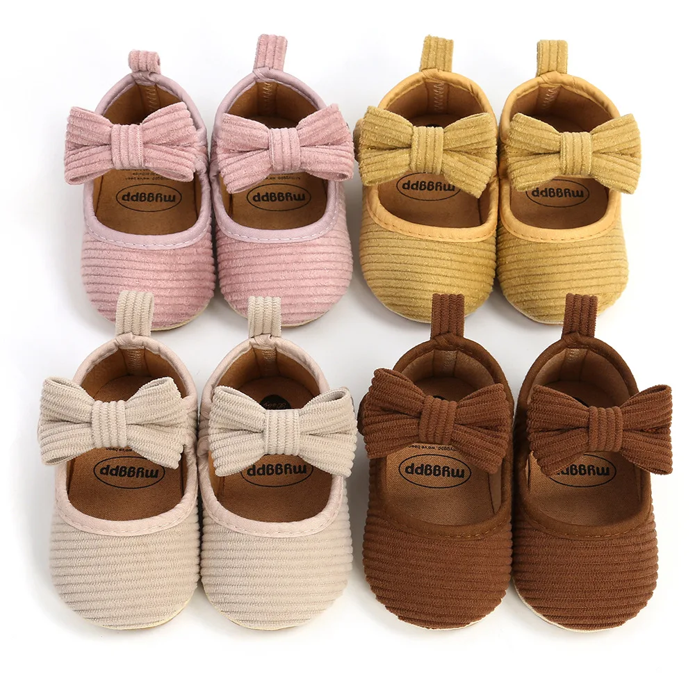 

KIDSUN Newborn Bow-knot Toddler Baby Shoes Rubber Sole Anti-slip Girl Infant Princess Shoes First Walkers 6 Colors Crib Shoes