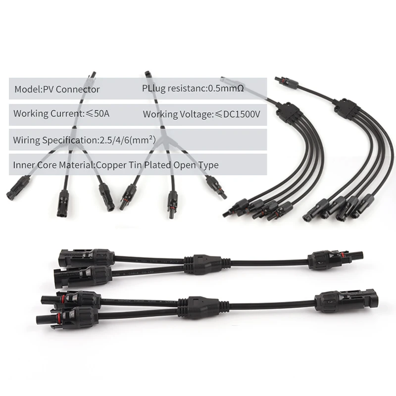 Y-образный параллельный Кабельный соединитель солнечных батарей PV адаптеры 1500 В