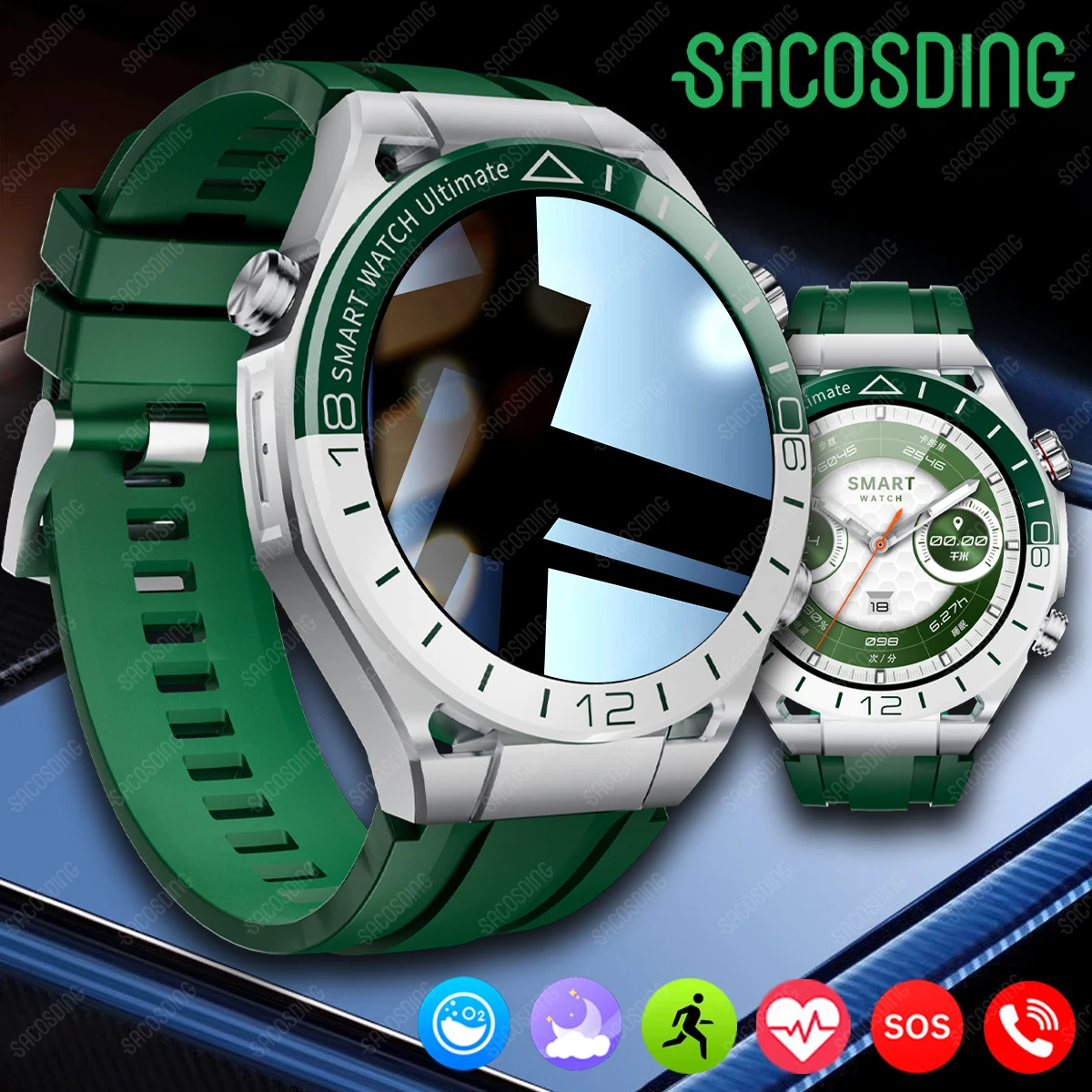 Умные часы для HUAWEI 1 3-дюймовый экран GPS/SOS/NFC/Bluetooth вызов/сердечный ритм/кислород в