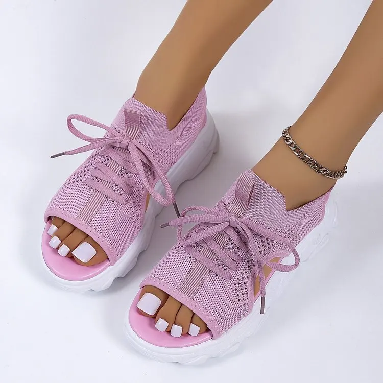 

Mesh Casual Sandals 2024 Brand Mid Heel Ladies Shoes Lace-up Cross-tied Flat with Ethnic Women Casual Sandals Sandalias De Mujer