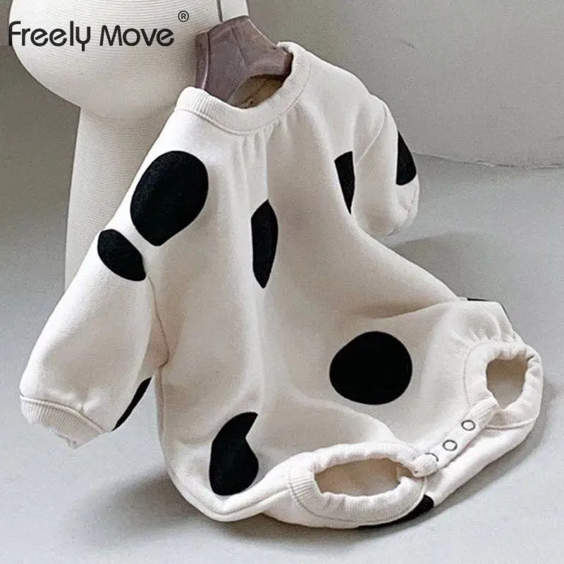 

Freely Move 2022 Newborn Baby Girl Boy Autumn Winter Clothes Cute Polka Dot Long Sleeve Romper Jumpsuit Casual New Born Outfits