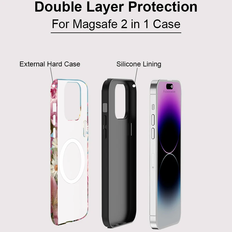 Фото Матовый чехол Fcicicase для телефона Magsafe для iPhone 17 Air 16 15 14 Pro Max 12 11 13 акрил 2 в 1, магнитный матовый цветок Funda №3