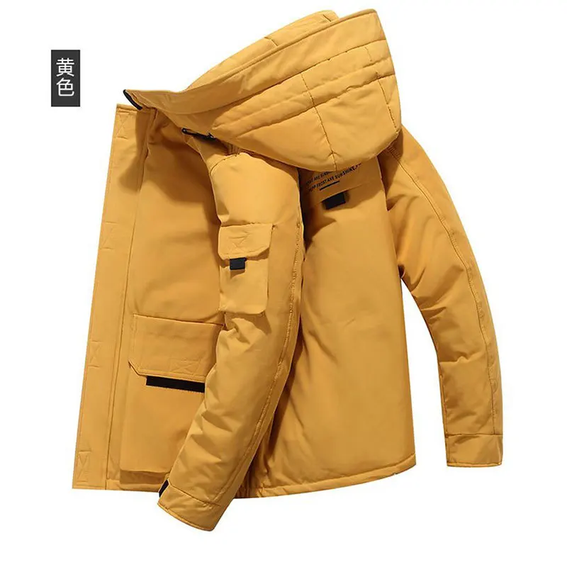 Short Down Coat Men Winter 2022 New Solid Color Hooded Jacket Down Jacket