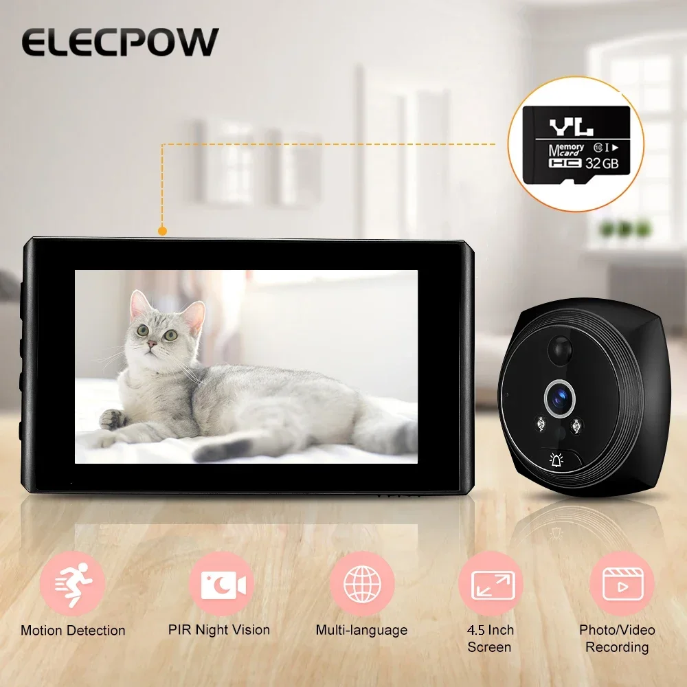 

Новый глазок Elecpow 4,5 дюйма 1080P для умного дома, дверной звонок, камера дверного звонка, дверной глазок, инфракрасное ночное видение, датчик движения