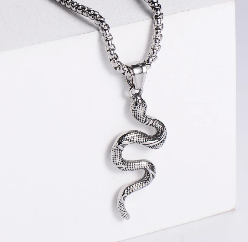 

ANGLANG High Quality Stainless Steel Punk Personality Animal Snake Pendant Chain Necklace for Men's Fashion Necklace Accessories